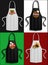 Set of aprons with pizzeria logos. Clothes for working and cooking in kitchen of pizza restaurant