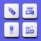 Set Aqualung, Electronic scales, Fishing lure and Spinning reel for fishing icon. White square button. Vector