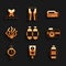 Set Aqualung, Gauge scale, Photo camera for diver, Diving watch, Coral, Flashlight and Whale tail icon. Vector
