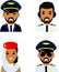 Set of arab avatar pilot, captain, stewardess.