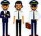 Set of arab people aviation professions, pilot, captain and airline staff in different poses.