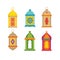 Set of arabic lanterns. Colorful decorative Ramadan lamps icons. Collection of isolated stock vector objects. Flat