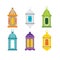 Set of arabic lanterns. Colorful decorative Ramadan lamps icons. Isolated stock vector objects. Flat design.