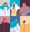 set arabic people avatars collection male female arab cartoon characters in traditional clothes portrait