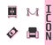 Set Armchair, Wardrobe, Cinema ticket and Rope barrier icon. Vector