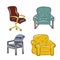 A set of armchairs, chairs in a different style. Classic, loft, work chair. Interiors, furniture, design. Isolated vector
