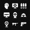 Set Army soldier, Target sport, Bullet, Submachine gun M3, Pistol, Military army and Balaclava icon. Vector