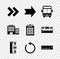 Set Arrow, Bus, Measuring height and length, Refresh, Ruler, Hotel building and icon. Vector