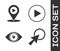 Set Arrow cursor, Digital media play with location, Eye and Play in circle icon. Vector