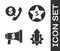 Set Arrow growth gear business, Telephone handset and speech bubble chat, Megaphone and dollar and Star and dollar icon