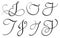 Set of art calligraphy letter J with flourish of vintage decorative whorls. Vector illustration EPS10