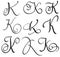Set of art calligraphy letter K with flourish of vintage decorative whorls. Vector illustration EPS10