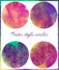 Set of art grunge batik circles. Stylization pastel colors, watercolors. Vintage textured backdrop with pink, red