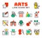 Set of art icons in flat design camera picture brush palette entertainment symbols and artist ink graphic color