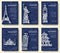 Set of art ornamental travel and architecture on ethnic floral style flyers. Historical monuments of France, England