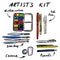 Set of art tools. Artist`s kit raster illustration