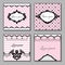 Set of artistic cards in pink and black colors. Vintage style vector illustration.