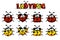 Set artoon red and yellow different shapes Ladybug. Animals and insects