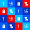 Set Aspergillum, Hindu swastika, Tombstone with cross and Holy grail or chalice icon. Vector