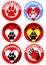 Set of assistant dog emblems and sticker. Motif of dog track, heart, human hand. Distinctive collection in vivid colors.