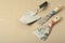 Set of assorted plaster trowel tools and spatula.Top view.Copy space for text.