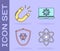 Set Atom, Magnet, Biohazard symbol on shield and Bacteria on laptop icon. Vector