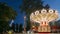 Set. Attraction Ferris Wheel On Summer Evening In City Amusement Park.. Brightly Illuminated Rotating High Speed