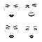 Set of attractive female faces. Different emotions. Vector illustration