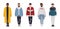 Set of attractive hipster guys dressed in trendy clothes isolated on white background. Bundle of young men wearing