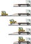 Set of auto transporter and dozer isolated on white background in flat style in different positions. Vector illustration