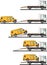 Set of auto transporter and van on white background in flat style in different positions. Vector illustration.