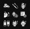 Set Autonomous smart car, Soldering iron, Robot, Battery, Broken robot, charging battery and setting icon. Vector