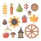 Set of autumn flat items on white background