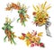 Set of autumn floral arrangements - bouquets with leaves, spikelets, branches, flowers and berries on a light background.