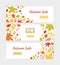 Set of autumn horizontal web banner templates with fallen tree leaves and sprigs with berries on white background. Flat
