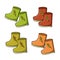 A set of autumn icons. Bright colored autumn rubber boots, vector cartoon