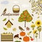 Set of autumn icons. Decoration pattern. Vector illustration.