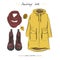 A set of autumn outfit with accessories: Parka jacket, lace boot