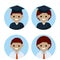 Set of avatars of man and woman in blue circle