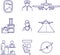 Set of aviation icons. Outline illustration. Vector icons of airplane, pilot, cabin crew. Web icons.