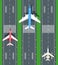 Set of Aviation Vector Airplanes on Runways