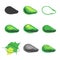 Set of avocado icons and avocado logos.