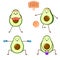 Set of avocado sport - boxing and bascketball. Avocado character design on white background. Modern flat sport