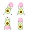Set of avocado yoga with pink fitball. Avocado character on white background. Morning exercises or yoga for pregnant