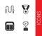 Set Award cup, Jump rope, Sport mechanical scoreboard and Medal icon. Vector