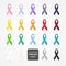 Set of awareness ribbons. Realistic style. Vector illustration, flat design