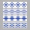 Set of azulejos portuguese traditional ornamental tile borders, blue and white pattern