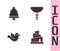 Set Babel tower bible story, Church bell, Dove and Christian cross on chain icon. Vector