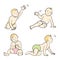 Set of babies, boys and girls. Various poses, first year. Vector