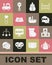 Set Baby bottle, ABC blocks, Speech bubble dad, Ultrasound of baby, clothes pin, Toy train and stroller icon. Vector